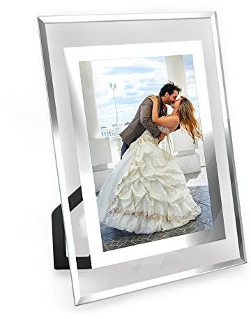 Komimaci 5x7 Picture Frames - Glass Photo Frame for Tabletop/Desktop Display, Horizontal/Vertical Orientation, Silver Finish
