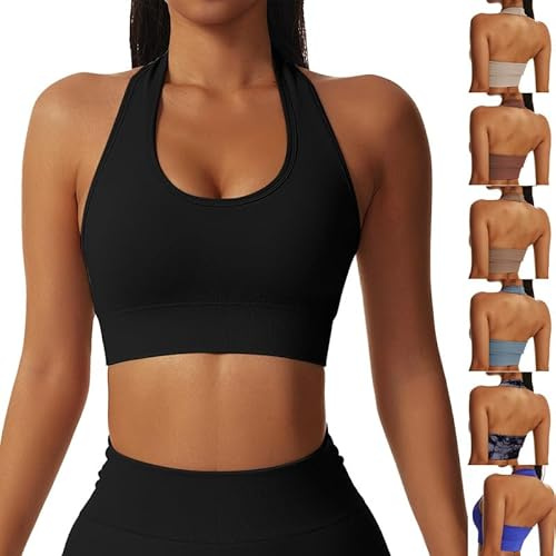 BFACCIA Reggiseno Sportivo per Donna Senza Cuciture Imbottito Activewear Reggiseni Halter Collo Bralette Supporto a Medio Impatto Reggiseno per Sonno Senza Ferretto Canotta Reggiseni
