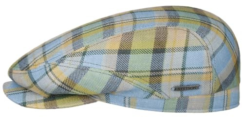 Stetson Driver Flatcap Checked Linen Karomuster Herren Made in EU Frühjahr Sommer blau-grün 57 cm