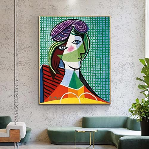 Pablo Picasso Leinwand Poster Malerei Kopf einer Frau Wand Kunst Bilder und Drucke Wanddekoration für Wohnzimmer Ästhetisches Design 35x25cm Innenrahmen