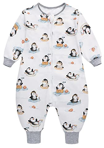 Miracle Baby Saco de Dormir con Piernas para bebé 0.5 TOG Saco de Dormir de Algodón Manga Larga Unisex para Bebés para Niños Niñas (M/1-2 años, Pingüina)