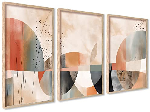 ag.art deco Tavlor för Vardagsrum | 50x70 cm Tryck för Väggar | Posters för Hall och Trappa | Heminredning | Oinramade Affischer | Set om 3 Bilder (Boho Abstrakt)