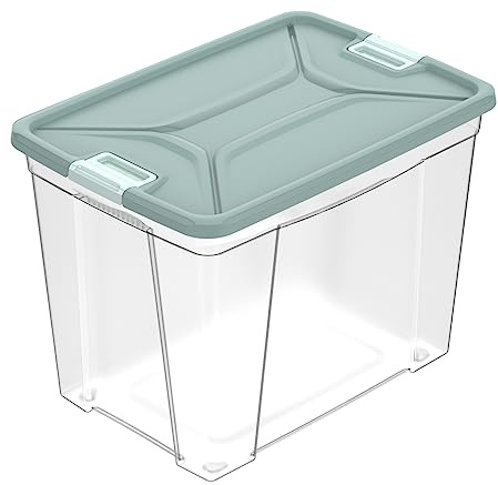 eacommerce Contenitore in Polipropilene Multiuso Storage Box con Coperchio a chisura con clip (61 Litri - 56x39,5x41 cm, Verde)