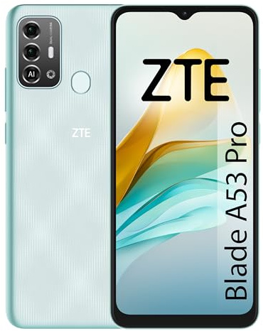 ZTE Blade A53 Pro, Smartphone 6.52 HD+, 4GB RAM, 64GB Almacenamiento, Doble cámara 13MP, Batería de 5000mAh, Sensor de Huella, Dual SIM, Color Mint Green | Doble Cámara 13MP, Batería 5000mAh, Sensor de Huella, Dual SIM