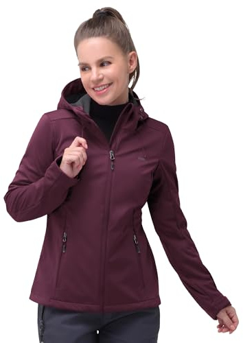 33,000ft Veste softshell imperméable et coupe-vent pour femme - Veste fonctionnelle respirante - Veste de cyclisme légère avec capuche - Coupe-vent pour la course, le cyclisme, la randonnée, rouge
