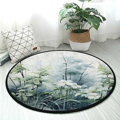 DNOVING Bambus-Teppich, rund, waschbar, rutschfest, weich, ideal für Küche, Wohnzimmer, Schlafzimmer, Badezimmer, 91 cm