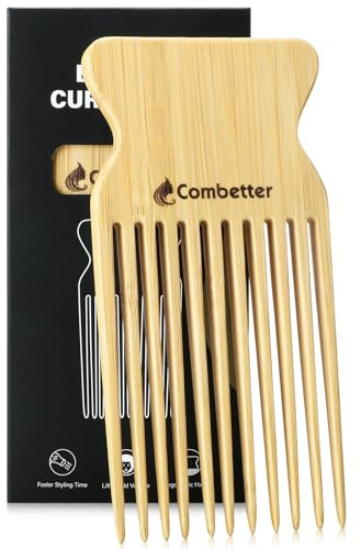 Combetter Bamboo Hair Pick, Enhance Curl Definition & Volume all Curly Hair, Eco-Friendly Afro Pick for Detangling & Styling, Natural Wood Styling Tool for Men, Women & Kids