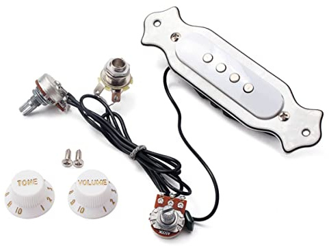 Toyvian 4-saiter Schallloch Tonabnehmer für Akustikgitarre mit Lautstärke und Klangregler Kunststoff und Metall Inklusive 2 Kunststoffknöpfe und 2 Montageschrauben