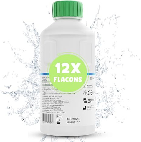 Sérum physiologique bouteille 500ml | Lavage nez bébé enfant adulte | x 12 | Nacl 0,9% | Solution saline | Rhume | Flacon | Utilisation maternité sage femme et famille | Normes CE