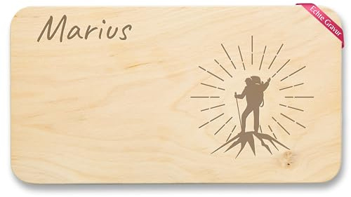 Frühstücksbrettchen Holz Natur - Wandern Geschenk mit Name I Bergsteiger I Pfadfinder I Kletterer - 22x12 - Holz - geschenke für wanderer wanderbrettchen berg jausenbrett