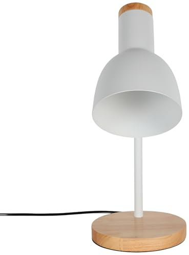 TEKLED® LED Desk Lamp | Scandinavian Inspired Rotatable Table Light with Wood Base | Replaceable E27 Edison Screw Bulb Holder | for Bedside Reading Home Office Work Architects Students - White