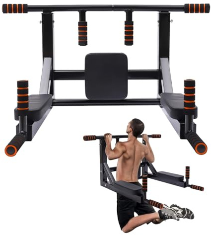 HuKaiL Klimmzugstange Wandmontage, Pull Up Bar mit Multifunktionen Power Tower Trainingsgewicht bis 200KG, Multigriff Klimmzugstange Wand für home gym, Haus, Büro, Fitnessraum, Schwarz