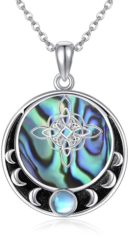 JERWLI Collar de nudo de bruja, de plata de ley 925, colgante de nudo de bruja, joyería de regalo para mujer, M, Plata esterlina, concha de abalona