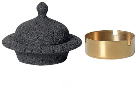 Cutfouwe Tisch Mülleimer -Φ15 X H11.2Cm-Beton + Edelstahl- Wegen Seiner Stabilen Bauweise Sehr Gut Für Den Aussenbereich Geeignet. Problemlos Zu Reinigen,Schwarz