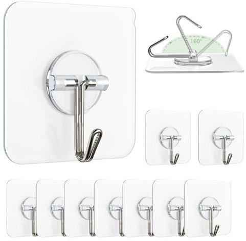 Lomrsiul Adhesive Wall Hooks, 13 lb Clear Window Hooks Sticky Hooks 10 Pack