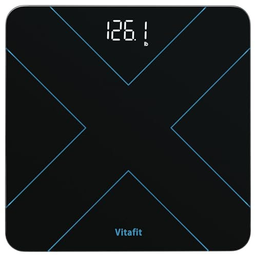 Vitafit Personenwaage Digital, Hohe Genauigkeit Zugesichert bis Waage Personen Professionell SEIT 2001, Digitale körperwaage mit LED-Anzeige und Step-On-Technik,182kg, Schwarz