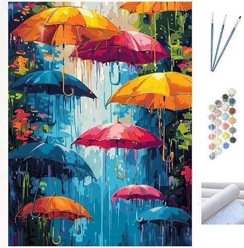 Malen Nach Zahlen Erwachsene Kit, Malen Nach Zahlen Abstrakt Regenschirm Anfänger DIY Paint by Numbers mit Pinseln und Acrylfarben,DIY Ölgemälde Basteln für Home Wall Deco (Ohne Rahmen) 70x90cm WK-873