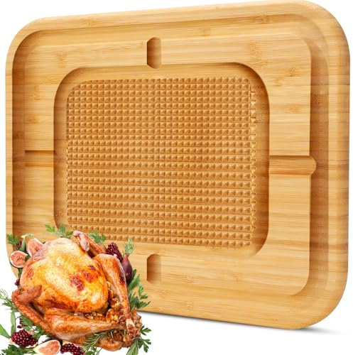 Patelai 16 Inch Large Turkey Carving Platter Reversible Sides Bamboo Wood BBQ Cutting Board for Meat with Juice Groove for Thanksgiving Christmas Dinner Countertop