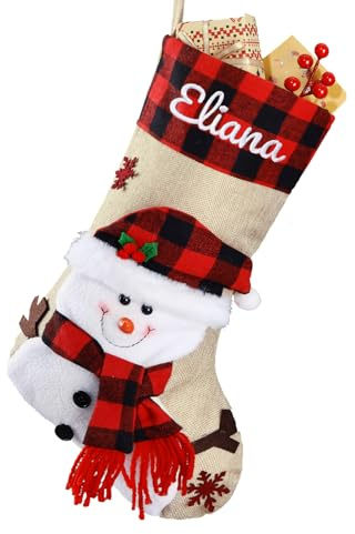 Bemaystar Personalized Christmas Stockings - 18.5'' Embroidery Custom Christmas Stockings with Names, Burlap Plaid Xmas Stockings Personalized Decoration for Family Kids, 1-Pack Choose Any Styles