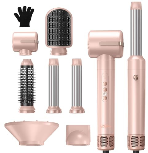 UKLISS Airstyler 7 in 1,1400W Hairstyler Haartrockner mit Rundbürstenföhn Föhnbürste Set, 30mm Lockenstab (Links & Rechts), 110000 RPM Motor Ionen Föhn mit Diffusor