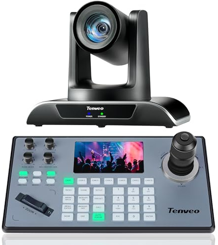 Tenveo PTZ Camera and Controller - 20X AI Humanoid & Face Auto-Tracking PTZ Camera with HDMI/USB3.0/LAN(PoE) and NDI PTZ Controller Joystick Keyboard Bundle for Church Worship Service Live Streaming