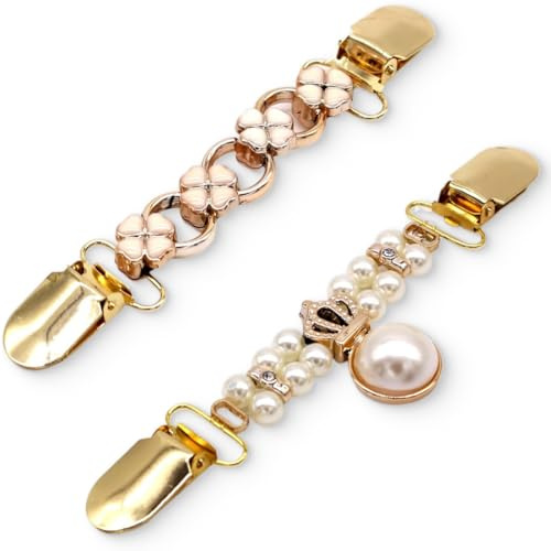 NJCXOLA 2 Stück Vintage Cardigan Clips für Kleidung Pullover Clips,Broschen für kleidung,Brosche Antik Schal Clips,Dirndl Anstecker,Strickjacke Clips Kette Kragen Clips für Kleidung Schals Mantel