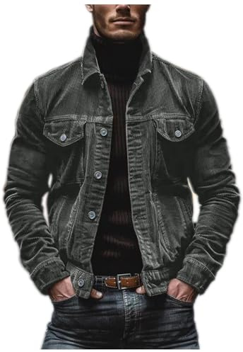 Rrongwn Cordjacke Herren Stehkragen Übergangsjacke Cord Trucker Jacken Casual Bomberjacke Klassische Blouson Jacke Langarm Fliegerjacke Einfarbige Freizeitjacke Winddichte Kurz Coat