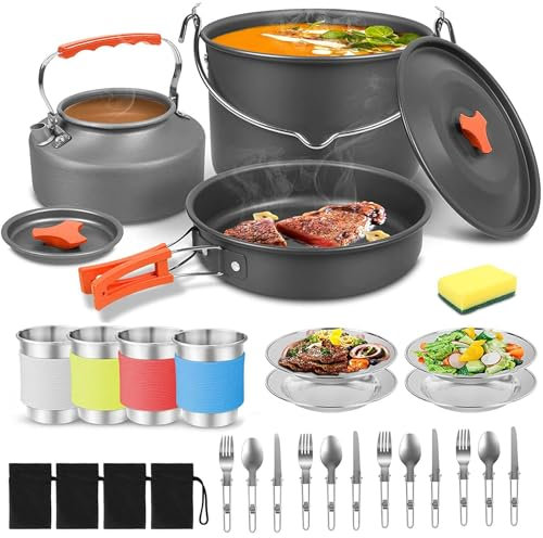 Camping-Kochgeschirr-Messerset – Kochgeschirr-Messerset, Campingkocher-Pfannen-Set | Aluminium-Camping-Kochgeschirr-Set, Outdoor-Picknick-Kochausrüstung für 3–4 Personen, Kochgeschirr für Camping, Wan