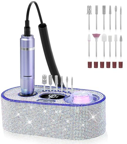 Nail Drill Electric File: DEDNMSCA Sparkly Professional Nail Drill Kit, 40000RPM E-File Machine with 12 Drill Bits for Acrylic Nails Remove Nail Gel Polish Manicure for Salon Home, Diamond