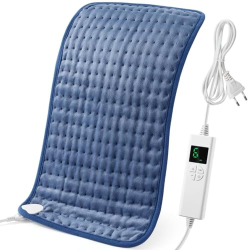 Termoforo Elettrico OneAmg,44x84cm Cuscino Riscaldante Elettrico Con Timer di 4 Ore e 6 Livelli di Riscaldamento SpegnimentoAutomatico,Lavabile Termoforo Lombare Ricaricabile Blu