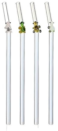 TXLEAPEY Glasstrohhalme 4Pcs Wiederverwendbare Trinkhalme aus Glas Schildkröte Glas Stroh Smoothie Cocktails Stroh FüR Cocktails, Smoothie Und SäFte