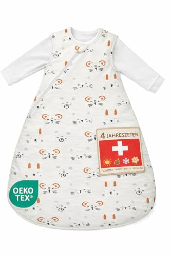 FerFio Schluumii |4 Jahreszeiten Babyschlafsack |Sommer und Winter |2-teilig |Atmungsaktiv |Öko-Tex zertifiziert |Schweizer Design |Weich und Bequem für Neugeborene & Kleinkinder (3-18 Monate) (M)