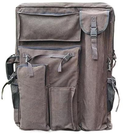 HUWOYG Kunstmappe Tasche Großer Kunst-Portfolio-Rucksack, 50 x 70 cm, Zeichenbrett-Tasche, A2-Künstlertasche, verdickte Leinwand-Kunsttasche for Künstler Für Artwork Lagerung(Grey)