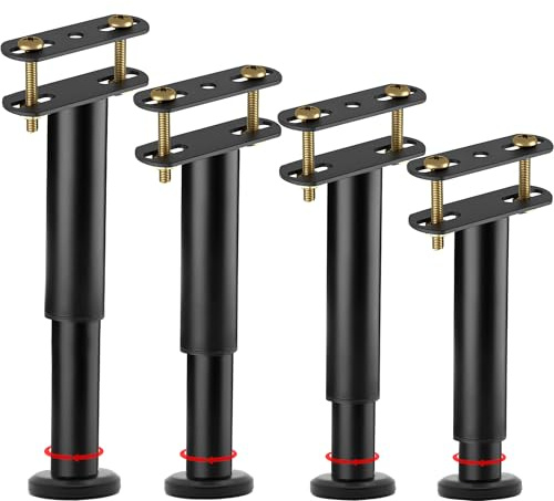 Bed Legs, 4-Pack Adjustable Metal Bed Support Legs, 25-42 cm, Large Bases | Heavy-Duty Furniture Legs for Bed Frames, Centre Slats, Sofas and Cabinets