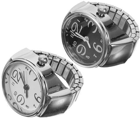 2 Stück-pack Kleiner Ringuhr aus Edelstahl, Glas und Zinklegierung | Dekorativer Fingerring, Ring Design mit Uhr, Leicht und Angenehm zu Tragen