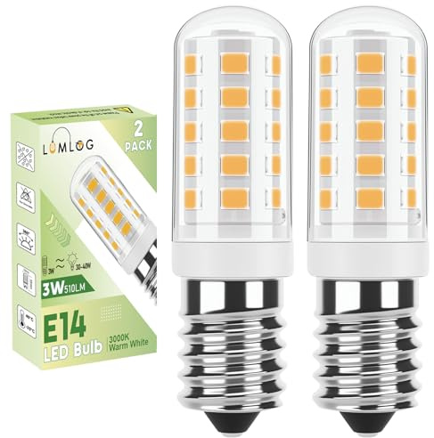 Lumlog E14 Led Light Bulbs Warm White, 3W 510Lm 3000K Cooker Hood Bulb, Equivalent to 30-40W Halogen, 220-240V No Flicker Non-Dimmable Energy Saving, for Home Lighting 2-Pack [Energy Class C]