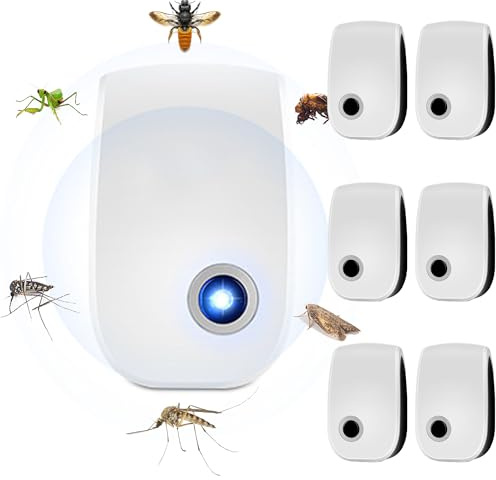 WDEC 6PCS Repelente Ultrasónico de Plagas, Electrónico Repelente Mosquitos, Electrónico Repelente Mosquitos Control de Plagas, Repelente Ultrasónico Anti Mosquitos para Interiores, Moscas, Ratones