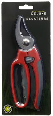 Deluxe Secateurs, Rust Resistant Pruning Shears with Rubberised Anti-Slip Handle, Perfect for Rose Bushes, Red