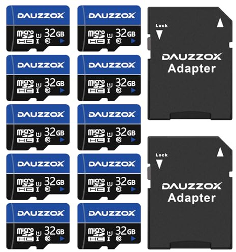 10er-Pack 32 GB Micro SD Karte, DAUZZOX MicroSDHC U1 C10 UHS-I TF Karte, Bis zu 80 MB/s, Speicherkarte Micro SD für Smartphone, Kamera, Überwachungsgeräte, Dash Cam, mit 2 Adapters