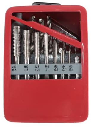 Fasizi Coffret de 16 tarauds et forets avec clé à taraud réglable, forets hélicoïdaux de 2,5 à 10,2 mm, outils de filetage dans une boîte de rangement en métal.