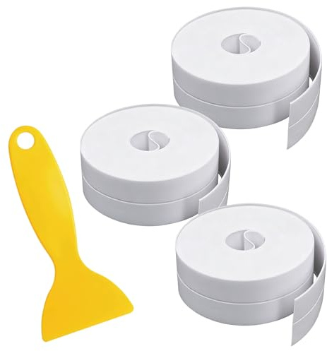 Bath Sealant Strip 5m x 5cm 3 Rolls Sealant Tape Bathroom Sealant Tape Waterproof Self Adhesive Caulk Strip for Toilet, Kitchen, Bathtub, Wall Corner, with Sealing Tool