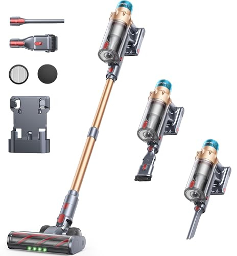 SMOTURE VAC02 Aspirateur Balai sans Fil,600W/ 50KPA/65min Autonomie Aspirateur Balai Puissant et Silencieux,Chargement Mural,Parfumés, Écrans Tactiles Couleur, 1,5L, Support Mural Aspirateur sans Fil