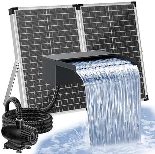 POPOSOAP 70W Solar Wasserfall mit Teichpumpe 2500 l/h im Außenbereich | Wasserfall Teich mit 30 cm breite Edelstahl-Wasserfall Box, 3,0 m Wellenrohr, betriebsbereit für Garten-Teichwasserfeatures