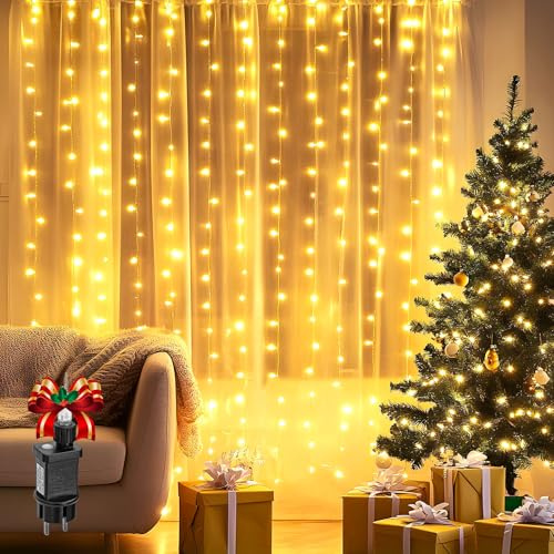 Aigostar 1×1m 100LED Lichtervorhang Weihnachten, 8 Modi Lichterkette Vorhang, IP44 Wasserdicht mit Timer, für Zimmer, Außenbereich (Warmweiß)