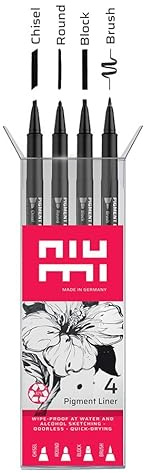 niumi Pigmentliner Starter Set 3-4 Fineliner mit Spezialspitzen - schwarz | dokumentenecht, wasserfest, radierfest | für Outlines, Manga, Skizzen, Lettering, Bullet Journal, Sketches, techn. Zeichnen