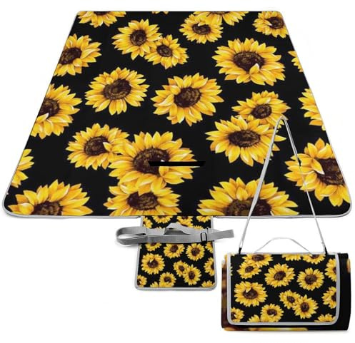 MHYRAC Picknickmatte, Frühlings-Sonnenblumen, Retro-Blumen, quadratische Picknickdecke, Outdoor-Teppiche, 148 x 148 cm