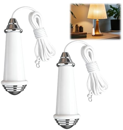 Bathroom Light Pull Cord Switch, 2 PCS Pull Cord Handle, 1.5m White Nylon Cord, Lightweight, Easy-to-Install White Aluminum Alloy Handle for Bathroom Lighting Control Ceiling Lights Fan Switch