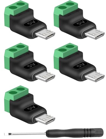 GELRHONR Micro USB lödning 5 V adapter, 4 stycken, mikro USB-kontakt till 2-polig skruvklämmadapter, lödfri anslutningsklämma för laddningsleksaker, gör-det-självare