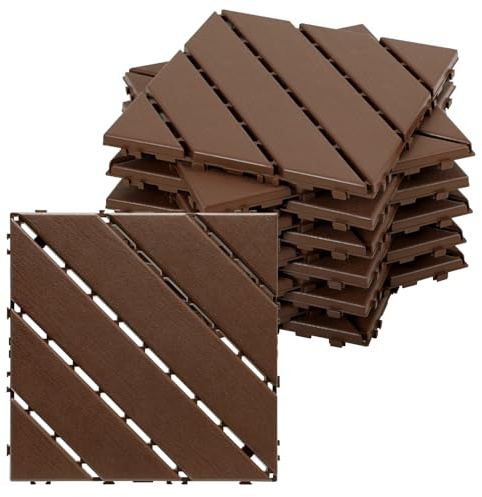 ISOISL Bodenfliesen Set 6m² – 30x30cm PP Holzfliesen mit Klicksystem | PP-Klickfliesen 30x30 cm in Rotbraun, mit Drainage, 450 kg/m² belastbar, pflegeleicht,für Balkon, Terrasse & Garten