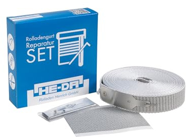 HE-DA Rolladen Reparatur Set MAXI 23 mm, Gurt-Repartur Set, 5 Meter lang, mit Edelstahlstreifen und Gewebeklebestreifen, Reparatur ohne öffnen des Rolladenkastens (grau)